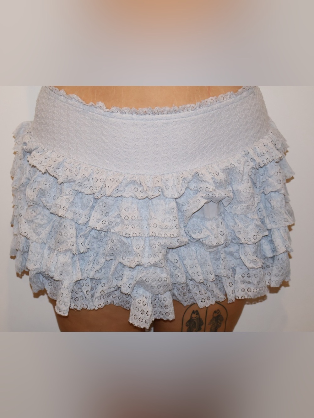 American Eagle Light Blue Lace Ruffle Mini Skirt - Tiered Design